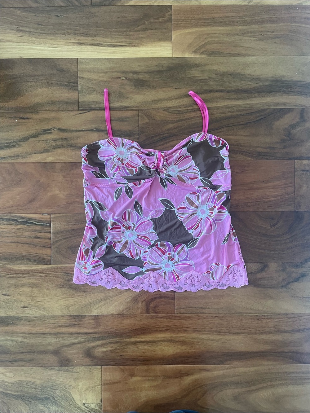 La SENZA Y2K Pink Floral Lace-Trim Cami